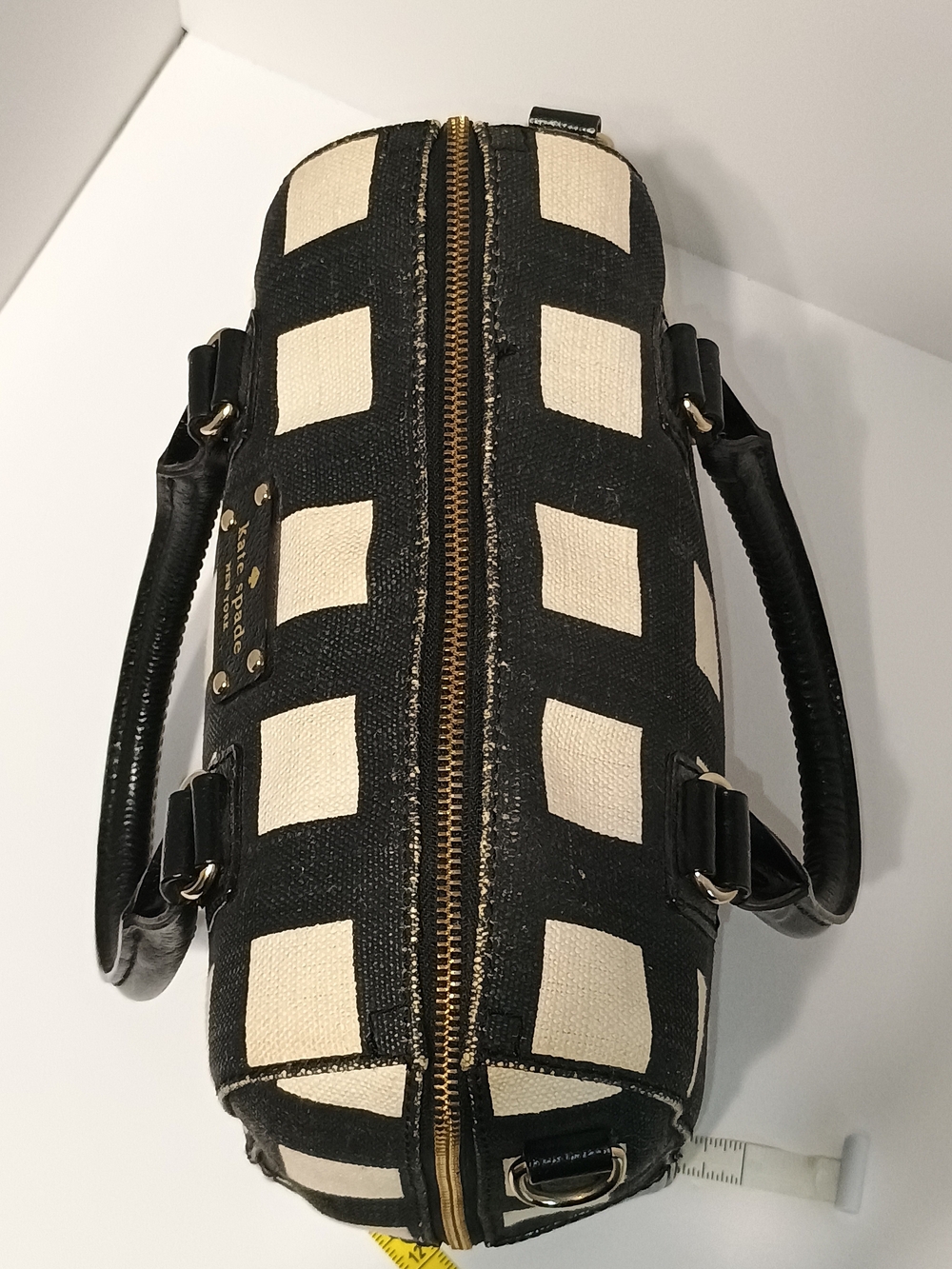 Kate Spade New York Black Cream Checkered Satchel Handbag Structured Purse - Picture 4 of 10
